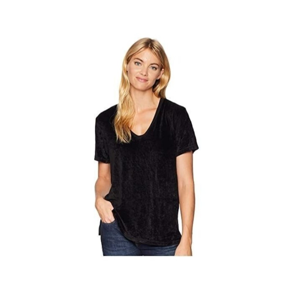 Michael Stars Women's Black Velvet Short Sleeve V-Neck Slouchy Tee Size Small